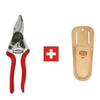 FELCO 6 metszőolló és FELCO 910 bőrtok együtt, közepes kézre való olló bőr övtokkal