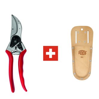 FELCO 2 metszőolló és FELCO 910 bőrtok együtt, alapmodell bőr övtokkal a napi hordáshoz