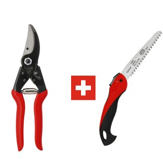 FELCO 5 metszőolló és FELCO 600 bicskafűrész díszdobozban, teljesen acél olló fűrésszel