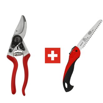 FELCO 8 metszőolló és FELCO 600 bicskafűrész díszdobozban, ferde vágófejű olló fűrésszel