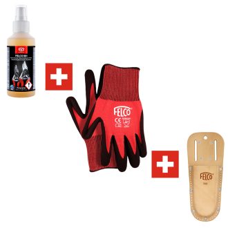 FELCO kertészeti szett: 701 univerzális kesztyű, 981 tisztító spray és 910 bőrtok egy csomagban