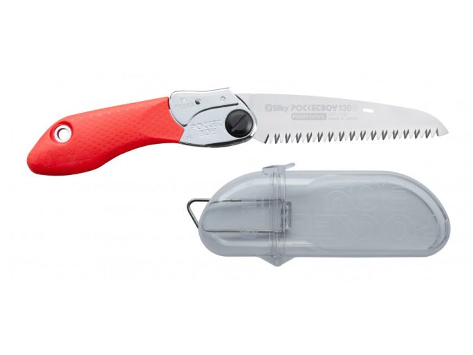 Silky Pocketboy 130-8 red összecsukható zsebfűrész nagy fogazattal, kihajtott 130 mm-es pengével