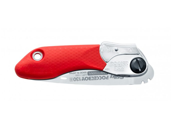 Silky Pocketboy 130-8 red összecsukható zsebfűrész nagy fogazattal, kihajtott 130 mm-es pengével