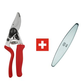 FELCO 7 metszőolló és FELCO 903 gyémánt fenőkő együtt, forgónyeles olló fenőkővel
