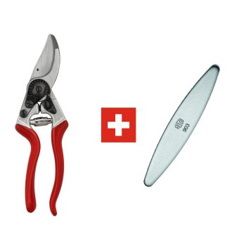 FELCO 8 metszőolló és FELCO 903 gyémánt fenőkő együtt, professzionális olló fenőkővel