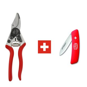 FELCO 6 metszőolló és FELCO 500 svájci bicska együtt, kompakt kerti szerszámpáros