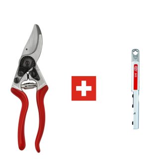 FELCO 8 metszőolló és FELCO 905 élező együtt, professzionális olló multifunkciós élezővel